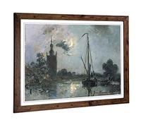 Big Box Art Framed Print of Johan Jongkind Moonshine Design | Wall Art Picture | Home Decor for Kitchen, Living, Dining Room, Bedroom, Hallway, Office, Walnut, A2 / 24.5x18 Inch / 62x45cm