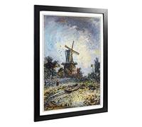 Big Box Art Framed Print of Johan Jongkind Windmill Design | Wall Art Picture | Home Decor for Kitchen, Living, Dining Room, Bedroom, Hallway, Office, Black, A2 / 24.5x18 Inch / 62x45cm