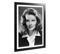 Big Box Art Framed Print of Katharine Hepburn Design | Wall Art Picture | Home Decor for Kitchen, Living, Dining Room, Lounge, Bedroom, Hallway, Office, Black, A2 / 24.5x18 Inch / 62x45cm