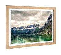 Big Box Art Framed Print of Landscape Alaska Lake & Mountains (2) Design | Wall Art Picture | Home Decor for Kitchen, Living Room, Bedroom, Hallway, Oak, A2 / 24.5x18 Inch / 62x45cm