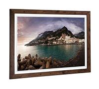 Big Box Art Framed Print of Landscape Amalfi Italy Mountain Coast Design | Wall Art Picture | Home Decor for Kitchen, Living Room, Bedroom, Hallway, Walnut, A2 / 24.5x18 Inch / 62x45cm
