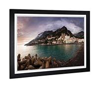 Big Box Art Framed Print of Landscape Amalfi Italy Mountain Coast Design | Wall Art Picture | Home Decor for Kitchen, Living Room, Bedroom, Hallway, Black, A2 / 24.5x18 Inch / 62x45cm