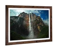 Big Box Art Framed Print of Landscape Angel Falls Waterfall Design | Wall Art Picture | Home Decor for Kitchen, Living Room, Bedroom, Hallway, Walnut, A2 / 24.5x18 Inch / 62x45cm