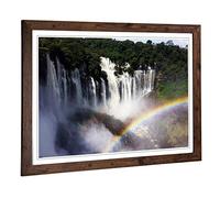 Big Box Art Framed Print of Landscape Angola Forest Rainbow Waterfall Design | Wall Art Picture | Home Decor for Kitchen, Living Room, Bedroom, Hallway, Walnut, A2 / 24.5x18 Inch / 62x45cm