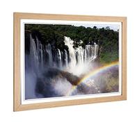Big Box Art Framed Print of Landscape Angola Forest Rainbow Waterfall Design | Wall Art Picture | Home Decor for Kitchen, Living Room, Bedroom, Hallway, Oak, A2 / 24.5x18 Inch / 62x45cm