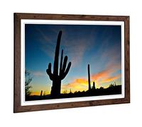 Big Box Art Framed Print of Landscape Arizona Sunrise Cactus (1) Design | Wall Art Picture | Home Decor for Kitchen, Living Room, Bedroom, Hallway, Walnut, A2 / 24.5x18 Inch / 62x45cm