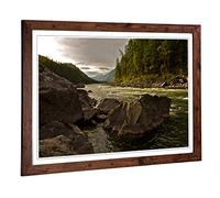 Big Box Art Framed Print of Landscape Forest Mountain Stream (2) Design | Wall Art Picture | Home Decor for Kitchen, Living Room, Bedroom, Hallway, Walnut, A2 / 24.5x18 Inch / 62x45cm