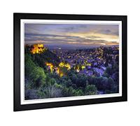 Big Box Art Framed Print of Landscape Granada Spain Design | Wall Art Picture | Home Decor for Kitchen, Living, Dining Room, Bedroom, Hallway, Office, Black, A2 / 24.5x18 Inch / 62x45cm