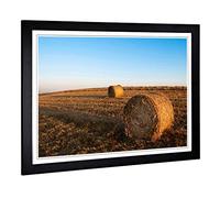 Big Box Art Framed Print of Landscape Hay Bales on a Field (3) Design | Wall Art Picture | Home Decor for Kitchen, Living Room, Bedroom, Hallway, Black, A2 / 24.5x18 Inch / 62x45cm