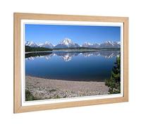 Big Box Art Framed Print of Landscape Jackson Lake & Mountains Wyoming Design | Wall Art Picture | Home Decor for Kitchen, Living Room, Bedroom, Hallway, Oak, A2 / 24.5x18 Inch / 62x45cm