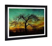 Big Box Art Framed Print of Landscape Lone Tree Setting Sun Design | Wall Art Picture | Home Decor for Kitchen, Living Room, Bedroom, Hallway, Black, A2 / 24.5x18 Inch / 62x45cm