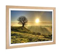 Big Box Art Framed Print of Landscape Lone Tree Sunrise Design | Wall Art Picture | Home Decor for Kitchen, Living, Dining Room, Bedroom, Hallway, Office, Oak, A2 / 24.5x18 Inch / 62x45cm