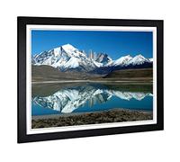 Big Box Art Framed Print of Landscape Patagonia Argentina Lake & Mountain Design | Wall Art Picture| Home Decor for Kitchen, Living Room, Bedroom, Hallway, Black, A2 / 24.5x18 Inch / 62x45cm