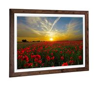 Big Box Art Framed Print of Landscape Red Poppy Meadow Sunset Design | Wall Art Picture | Home Decor for Kitchen, Living Room, Bedroom, Hallway, Walnut, A2 / 24.5x18 Inch / 62x45cm