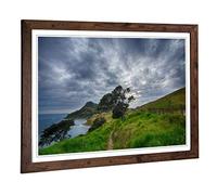 Big Box Art Framed Print of Landscape Sheep in New Zealand 2 Design | Wall Art Picture | Home Decor for Kitchen, Living Room, Bedroom, Hallway, Walnut, A2 / 24.5x18 Inch / 62x45cm