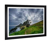 Big Box Art Framed Print of Landscape Sheep in New Zealand 2 Design | Wall Art Picture | Home Decor for Kitchen, Living Room, Bedroom, Hallway, Black, A2 / 24.5x18 Inch / 62x45cm