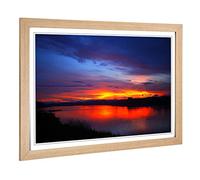 Big Box Art Framed Print of Landscape Sunset Laos Lake Design | Wall Art Picture | Home Decor for Kitchen, Living, Dining Room, Bedroom, Hallway, Office, Oak, A2 / 24.5x18 Inch / 62x45cm
