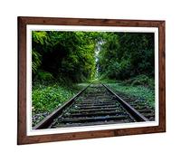 Big Box Art Framed Print of Landscape Train Tracks Through Forest Design | Wall Art Picture | Home Decor for Kitchen, Living Room, Bedroom, Hallway, Walnut, A2 / 24.5x18 Inch / 62x45cm
