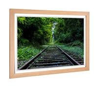Big Box Art Framed Print of Landscape Train Tracks Through Forest Design | Wall Art Picture | Home Decor for Kitchen, Living Room, Bedroom, Hallway, Oak, A2 / 24.5x18 Inch / 62x45cm
