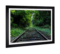Big Box Art Framed Print of Landscape Train Tracks Through Forest Design | Wall Art Picture | Home Decor for Kitchen, Living Room, Bedroom, Hallway, Black, A2 / 24.5x18 Inch / 62x45cm