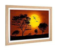 Big Box Art Framed Print of Landscape Trees Forest & Birds Sunset (2) Design | Wall Art Picture | Home Decor for Kitchen, Living Room, Bedroom, Hallway, Oak, A2 / 24.5x18 Inch / 62x45cm