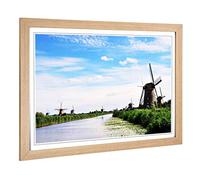 Big Box Art Framed Print of Landscape Windmills at Kinderdijk Holland Design | Wall Art Picture | Home Decor for Kitchen, Living Room, Bedroom, Hallway, Oak, A2 / 24.5x18 Inch / 62x45cm