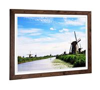 Big Box Art Framed Print of Landscape Windmills at Kinderdijk Holland Design | Wall Art Picture | Home Decor for Kitchen, Living Room, Bedroom, Hallway, Walnut, A2 / 24.5x18 Inch / 62x45cm