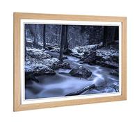 Big Box Art Framed Print of Landscape Winter Forest Stream Design | Wall Art Picture | Home Decor for Kitchen, Living, Dining Room, Bedroom, Hallway, Office, Oak, A2 / 24.5x18 Inch / 62x45cm