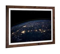 Big Box Art Framed Print of Lights Earth from Space Design | Wall Art Picture | Home Decor for Kitchen, Living, Dining Room, Bedroom, Hallway, Office, Walnut, A2 / 24.5x18 Inch / 62x45cm