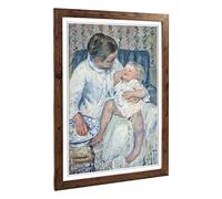 Big Box Art Framed Print of Mary Cassatt Childs Bath Time No.1 Design | Wall Art Picture | Home Decor for Kitchen, Living Room, Bedroom, Hallway, Walnut, A2 / 24.5x18 Inch / 62x45cm