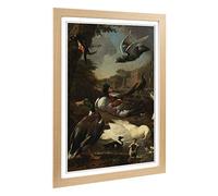 Big Box Art Framed Print of Melchior d'Hondecoeter Ducks and Swan Design | Wall Art Picture | Home Decor for Kitchen, Living Room, Bedroom, Hallway, Oak, A2 / 24.5x18 Inch / 62x45cm