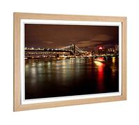 Big Box Art Framed Print of New York City Lights Reflecting Skyline Design | Wall Art Picture | Home Decor for Kitchen, Living Room, Bedroom, Hallway, Oak, A2 / 24.5x18 Inch / 62x45cm
