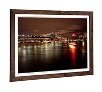 Big Box Art Framed Print of New York City Lights Reflecting Skyline Design | Wall Art Picture | Home Decor for Kitchen, Living Room, Bedroom, Hallway, Walnut, A2 / 24.5x18 Inch / 62x45cm