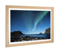 Big Box Art Framed Print of Northern Lights Blue Sky Iceland Design | Wall Art Picture | Home Decor for Kitchen, Living Room, Bedroom, Hallway, Oak, A2 / 24.5x18 Inch / 62x45cm