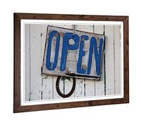 Big Box Art Framed Print of Open Shack Sign Design | Wall Art Picture | Home Decor for Kitchen, Living, Dining Room, Lounge, Bedroom, Hallway, Office, Walnut, A2 / 24.5x18 Inch / 62x45cm