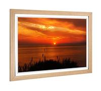 Big Box Art Framed Print of Orange Sunset Over The Ocean Design | Wall Art Picture | Home Decor for Kitchen, Living, Dining Room, Bedroom, Hallway, Office, Oak, A2 / 24.5x18 Inch / 62x45cm