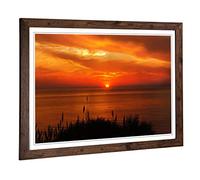 Big Box Art Framed Print of Orange Sunset Over The Ocean Design | Wall Art Picture | Home Decor for Kitchen, Living, Dining Room, Bedroom, Hallway, Office, Walnut, A2 / 24.5x18 Inch / 62x45cm