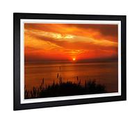 Big Box Art Framed Print of Orange Sunset Over The Ocean Design | Wall Art Picture | Home Decor for Kitchen, Living, Dining Room, Bedroom, Hallway, Office, Black, A2 / 24.5x18 Inch / 62x45cm