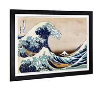 Big Box Art Framed Print of Oriental Hokusai Under The Wave of Off Kanagawa Design | Wall Art Picture| Home Decor for Kitchen, Living Room, Bedroom, Office, Black, A2 / 24.5x18 Inch / 62x45cm