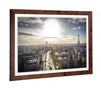Big Box Art Framed Print of Paris Sunlight Skyline Design | Wall Art Picture | Home Decor for Kitchen, Living, Dining Room, Lounge, Bedroom, Hallway, Office, Walnut, A2 / 24.5x18 Inch / 62x45cm