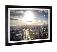 Big Box Art Framed Print of Paris Sunlight Skyline Design | Wall Art Picture | Home Decor for Kitchen, Living, Dining Room, Lounge, Bedroom, Hallway, Office, Black, A2 / 24.5x18 Inch / 62x45cm