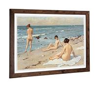 Big Box Art Framed Print of Paul Gustave Fischer Nude Women on The Beach Design | Wall Art Picture | Home Decor for Kitchen, Living Room, Bedroom, Hallway, Walnut, A2 / 24.5x18 Inch / 62x45cm