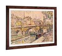 Big Box Art Framed Print of Paul Signac Tugboat at The Pont Neuf Paris Design | Wall Art Picture | Home Decor for Kitchen, Living Room, Bedroom, Hallway, Walnut, A2 / 24.5x18 Inch / 62x45cm
