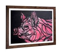 Big Box Art Framed Print of Pig Artwork Design | Wall Art Picture | Home Decor for Kitchen, Living, Dining Room, Lounge, Bedroom, Hallway, Office, Walnut, A2 / 24.5x18 Inch / 62x45cm