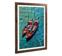 Big Box Art Framed Print of Portugal Boats Design | Wall Art Picture | Home Decor for Kitchen, Living, Dining Room, Lounge, Bedroom, Hallway, Office, Walnut, A2 / 24.5x18 Inch / 62x45cm