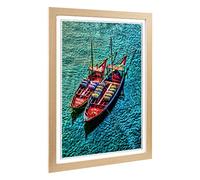 Big Box Art Framed Print of Portugal Boats Design | Wall Art Picture | Home Decor for Kitchen, Living, Dining Room, Lounge, Bedroom, Hallway, Office, Oak, A2 / 24.5x18 Inch / 62x45cm