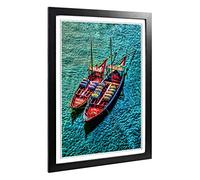Big Box Art Framed Print of Portugal Boats Design | Wall Art Picture | Home Decor for Kitchen, Living, Dining Room, Lounge, Bedroom, Hallway, Office, Black, A2 / 24.5x18 Inch / 62x45cm