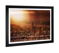 Big Box Art Framed Print of Roe Deer Landscape Design | Wall Art Picture | Home Decor for Kitchen, Living, Dining Room, Lounge, Bedroom, Hallway, Office, Black, A2 / 24.5x18 Inch / 62x45cm