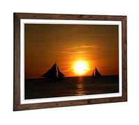 Big Box Art Framed Print of Sailing Boat Sunsets Seascape Design | Wall Art Picture | Home Decor for Kitchen, Living, Dining Room, Bedroom, Hallway, Office, Walnut, A2 / 24.5x18 Inch / 62x45cm