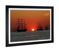 Big Box Art Framed Print of Sailing Ship Sunset Design | Wall Art Picture | Home Decor for Kitchen, Living, Dining Room, Lounge, Bedroom, Hallway, Office, Black, A2 / 24.5x18 Inch / 62x45cm